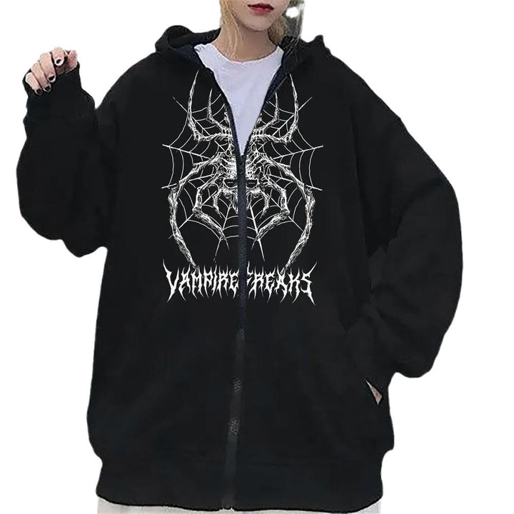 Women’s Long Sleeve Hoodie Jacket with Detailed Spider Motif Lisslune