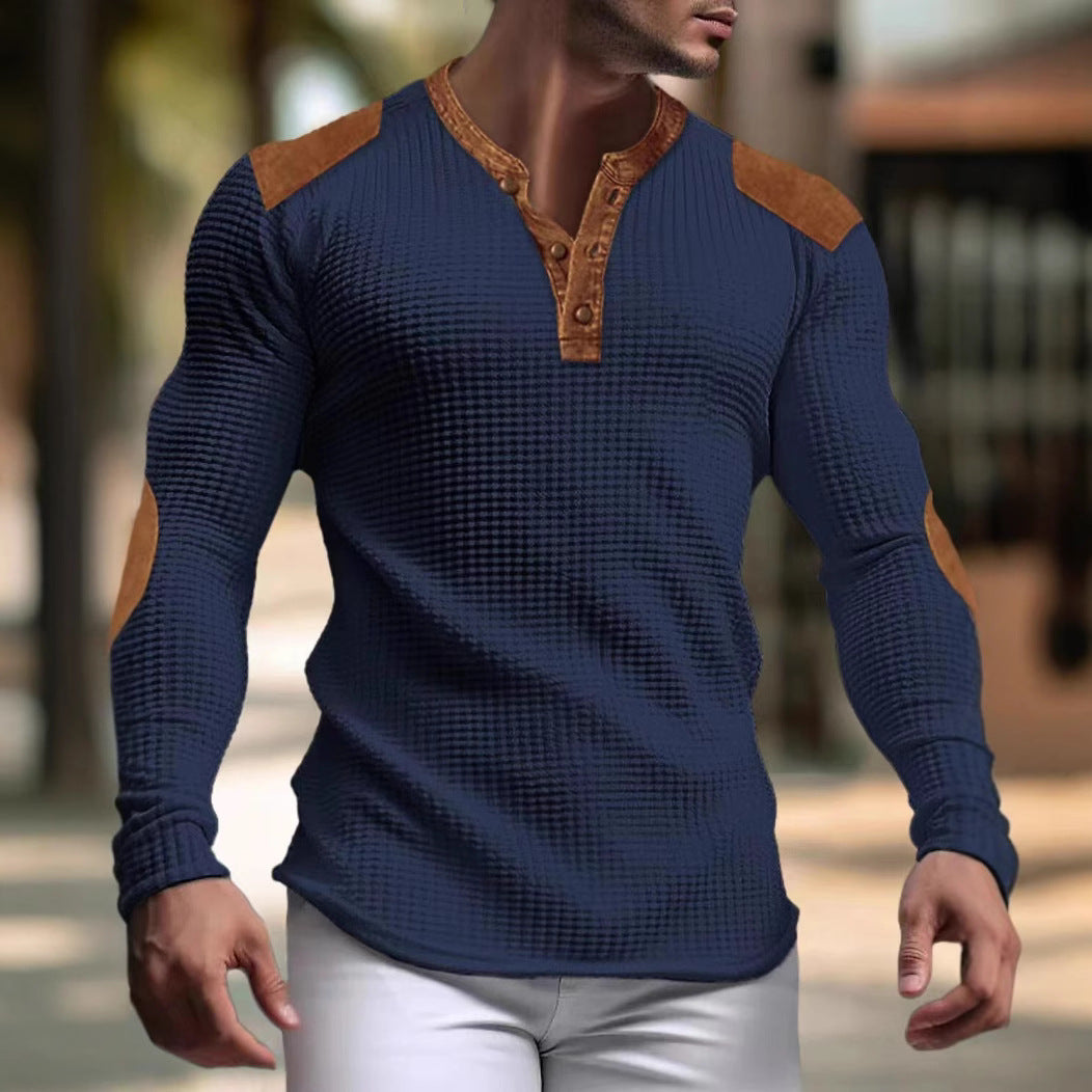Men's long-sleeve shirt with textured design and contrast accents Lisslune