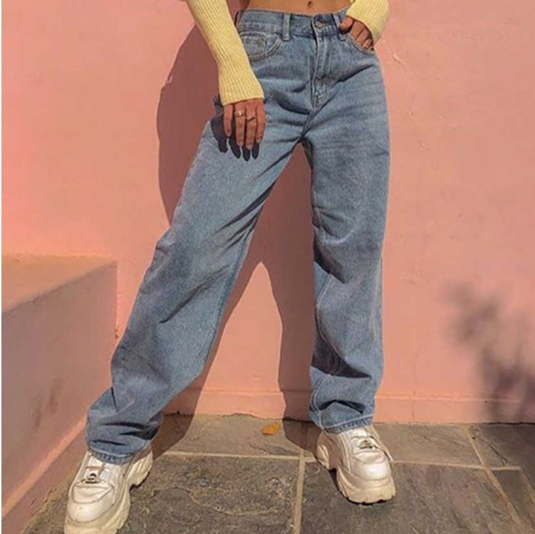 Damen weite High-Waist Jeans mit lässigem Schnitt und modischen Akzenten Lisslune