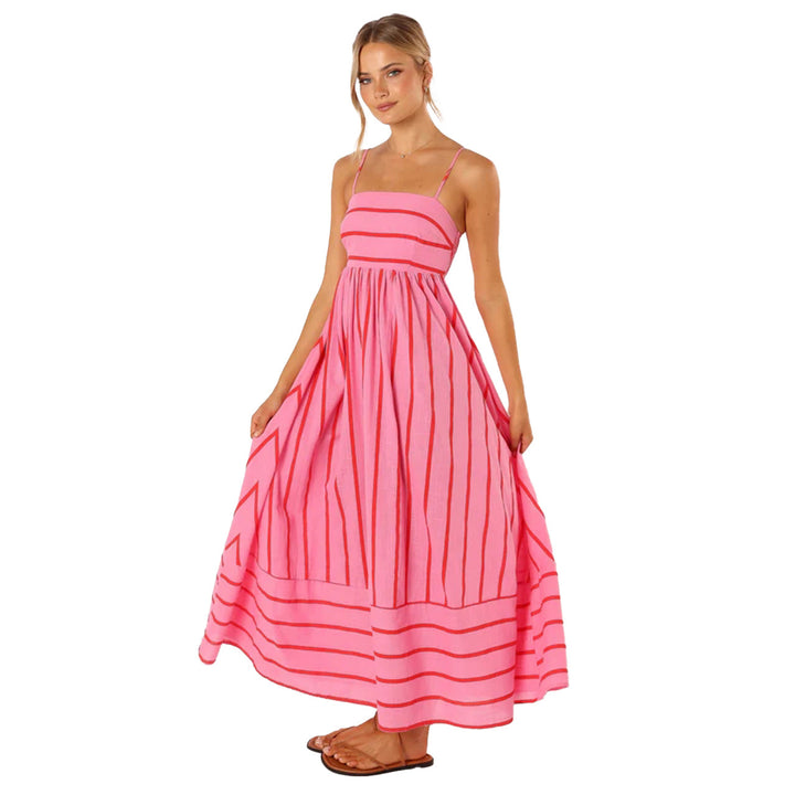 Women’s maxi dress with narrow spaghetti straps and elegant horizontal stripes Lune London