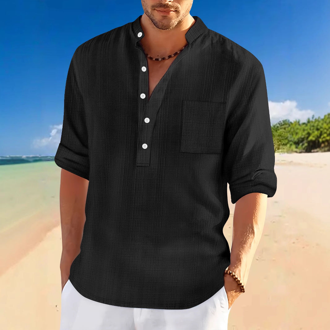 Men's casual long-sleeve shirt with texture and button placket Lisslune
