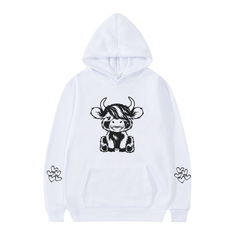 Women's hooded sweatshirt with charming cow motif and practical kangaroo pockets Lisslune
