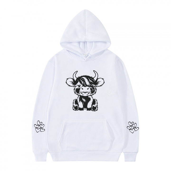 Women's hooded sweatshirt with charming cow motif and practical kangaroo pockets Lisslune
