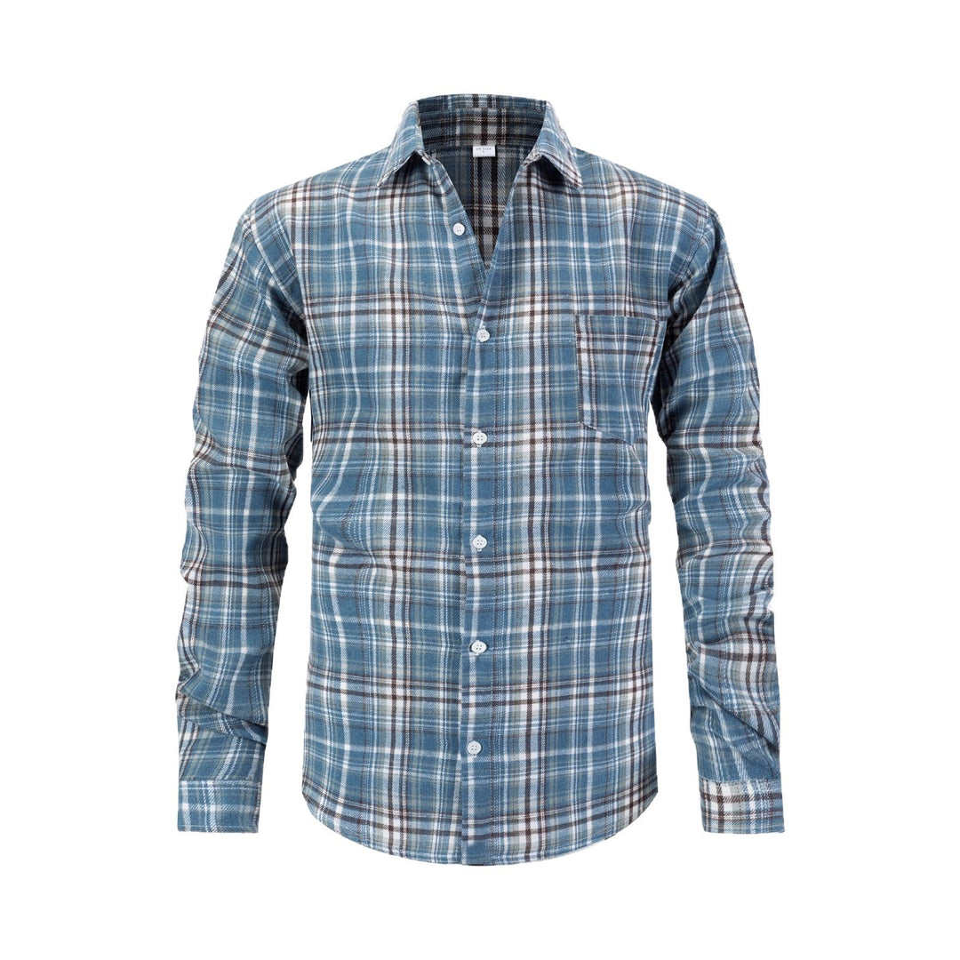 Men's Modern Check Long Sleeve Shirt with Chest Pocket Lisslune