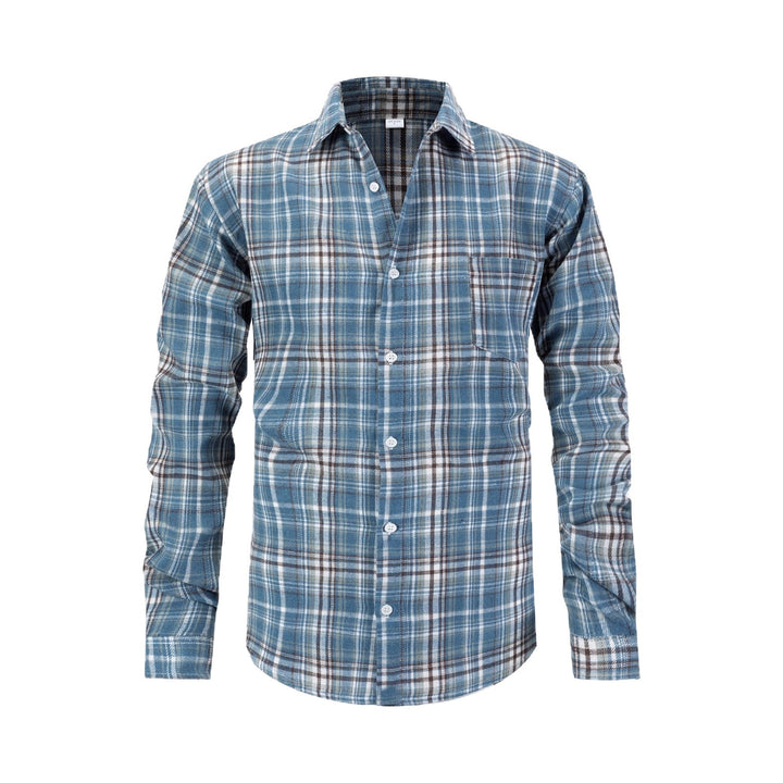 Men's Modern Check Long Sleeve Shirt with Chest Pocket Lisslune