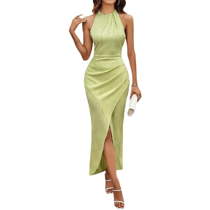 Ladies maxi dress with sophisticated wrap design and high slit