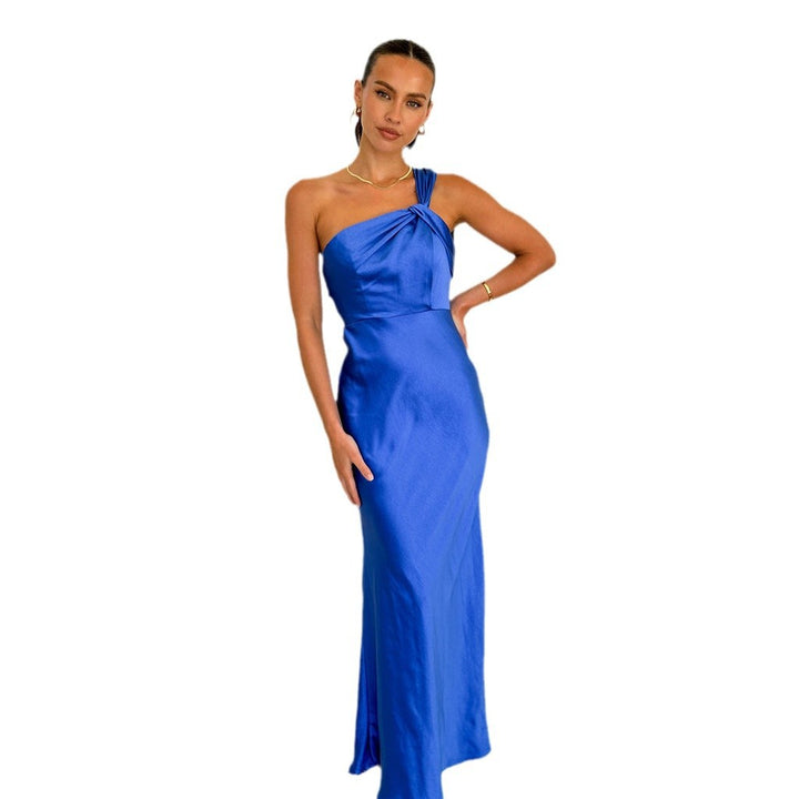 Women Elegant Evening Dress with Asymmetric Strap and Subtle Shine