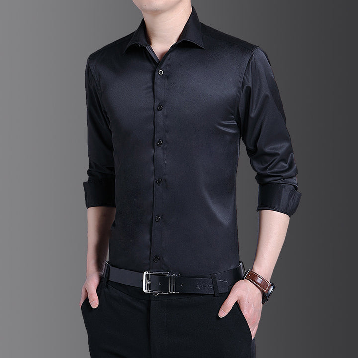 Men's elegant long-sleeved shirt with a shiny surface Lisslune
