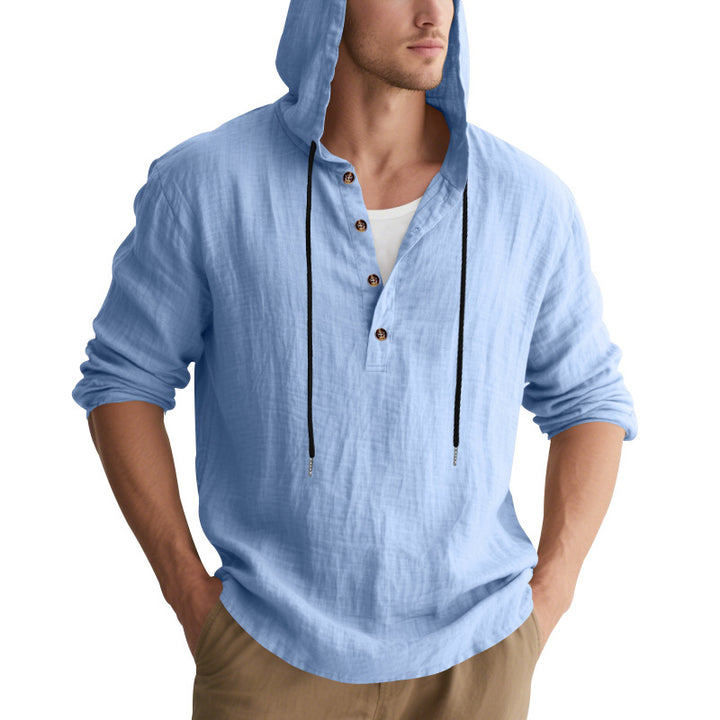 Men's Casual Hooded Shirt with Button Placket and High-Quality Cotton Material Lisslune