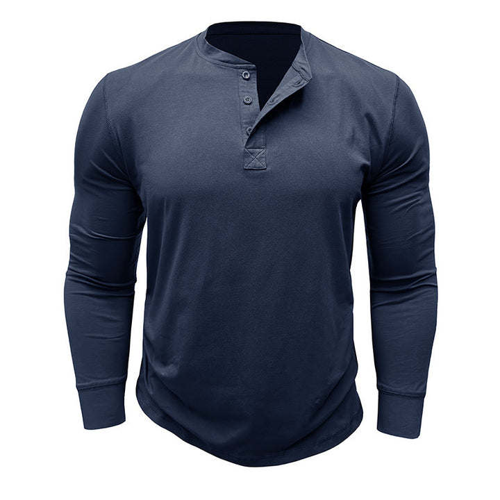 Men's Long Sleeve Henley Shirt with Stylish Buttons and High-Quality Cotton Blend Lisslune
