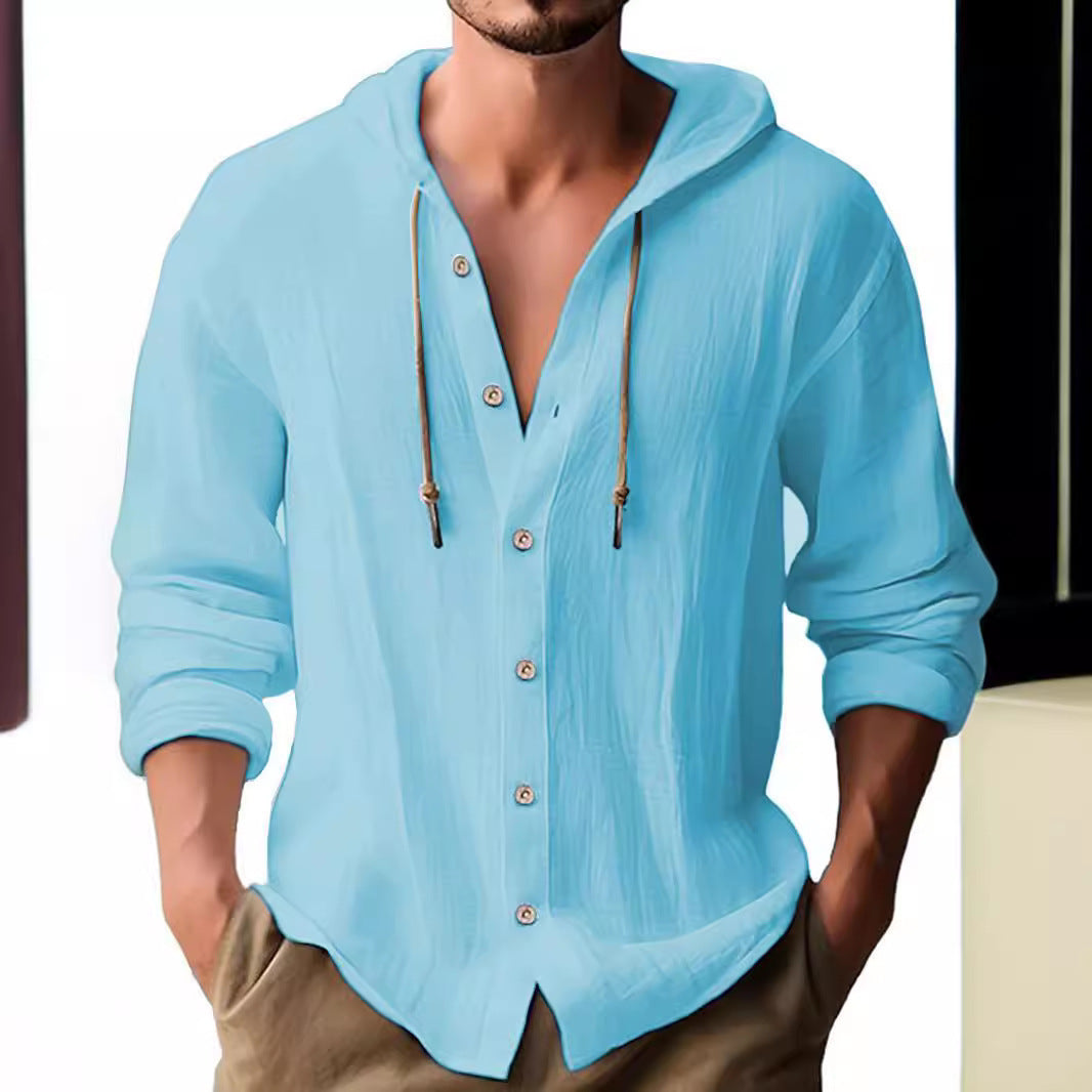 Men's leisure shirt with hood and button placket Lisslune