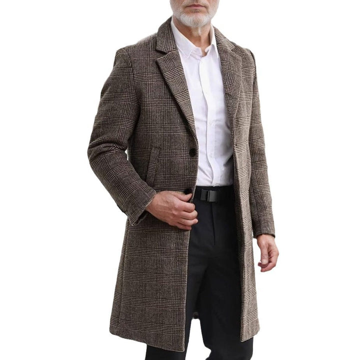 Men's Long Cut Wool Coat with Check Pattern Lisslune