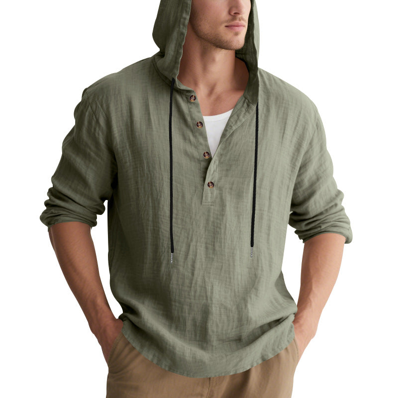 Men's Casual Hooded Shirt with Button Placket and High-Quality Cotton Material Lisslune