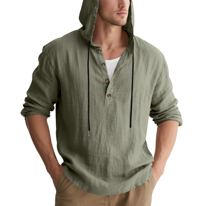 Men's Casual Hooded Shirt with Button Placket and High-Quality Cotton Material Lisslune