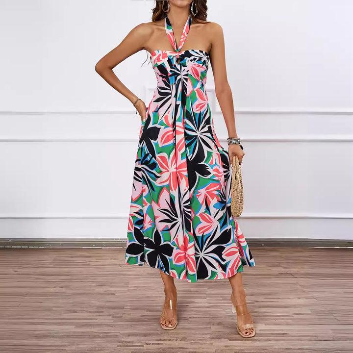 Women's maxi bustier dress with floral accents and elastic top Lisslune