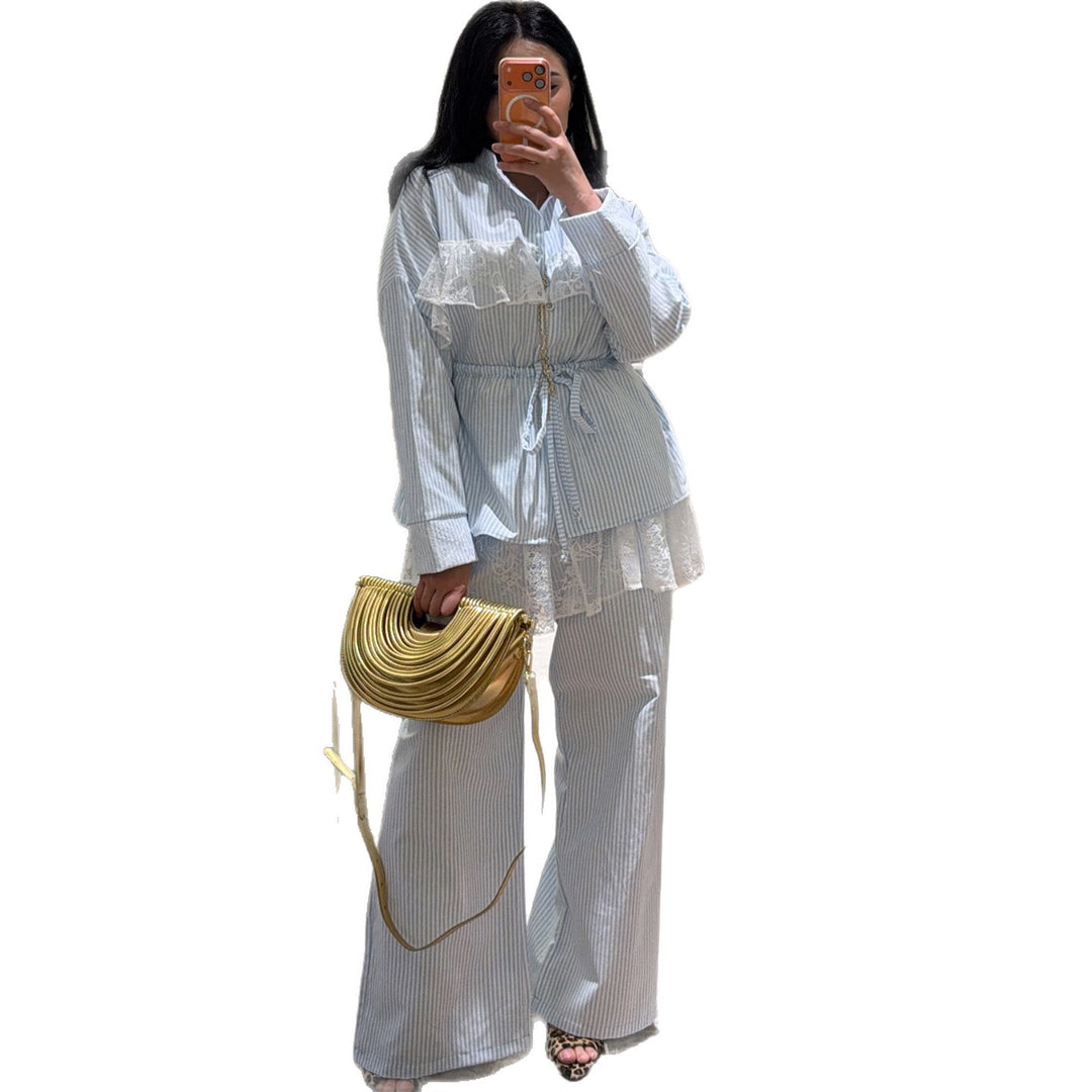 Ladies casual-elegant set with ruffle details and high waistband Lisslune