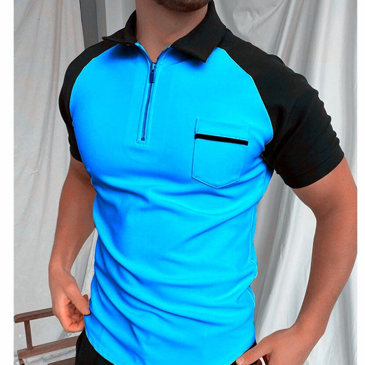 Men's short sleeve polo shirt with functional zipper and chest pocket Lisslune