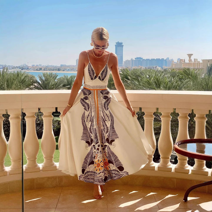 Women's Maxi Dress with Floral Print and Elegant Sophistication