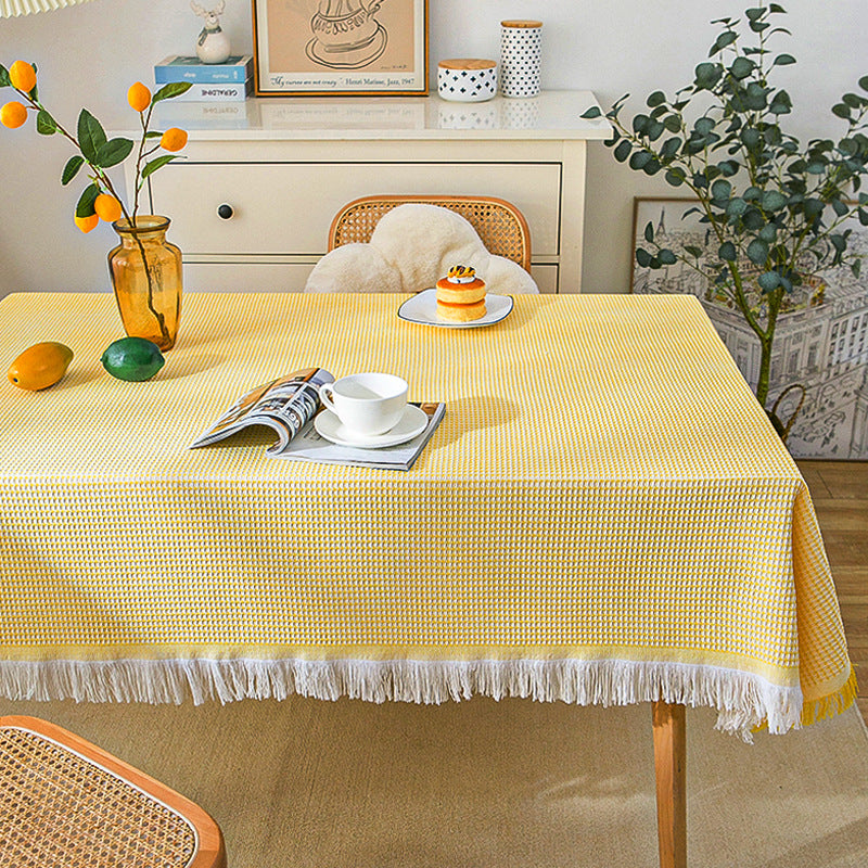 Lisslune | Waffle Modern Tablecloth, Knitted Fabric Lace Coffee Cloth, Round Tablecloth, Rectangular Tablecloth
