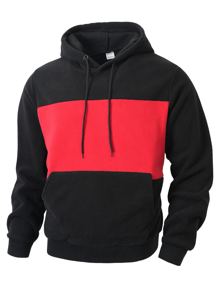 Men's Fleece Hoodie with Contrasting Color Stripes Lisslune