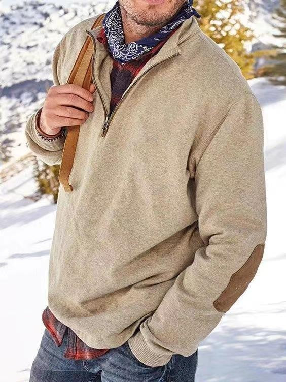 Men's fleece pullover with practical zip opening and stylish leather accents Lisslune