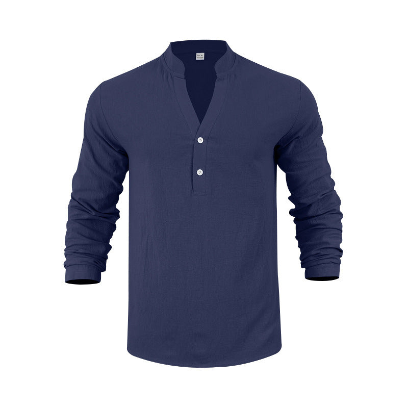 Men's long-sleeved Henley shirt with fashionable collar and decorative button details Lisslune