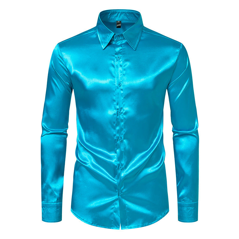 Men's Elegant Satin Shirt with Modern Collar and Fine Texture Lisslune