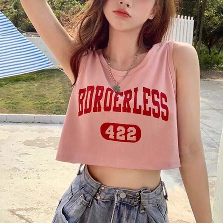 Women's casual crop top with creative lettering and comfortable materials Lisslune