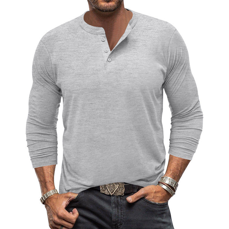 Men's Long Sleeve Shirt with Button Placket and Skin-Friendly Cotton Fabric Lisslune