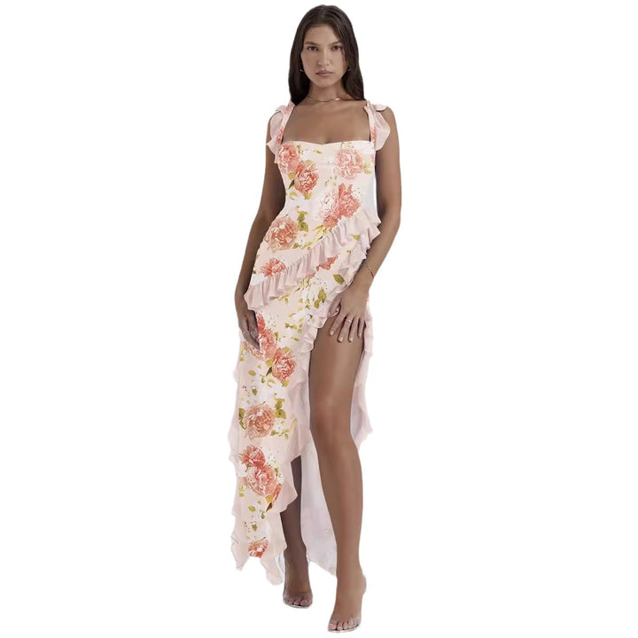 Women's Maxi Dress with Ruffle Details and Floral Design