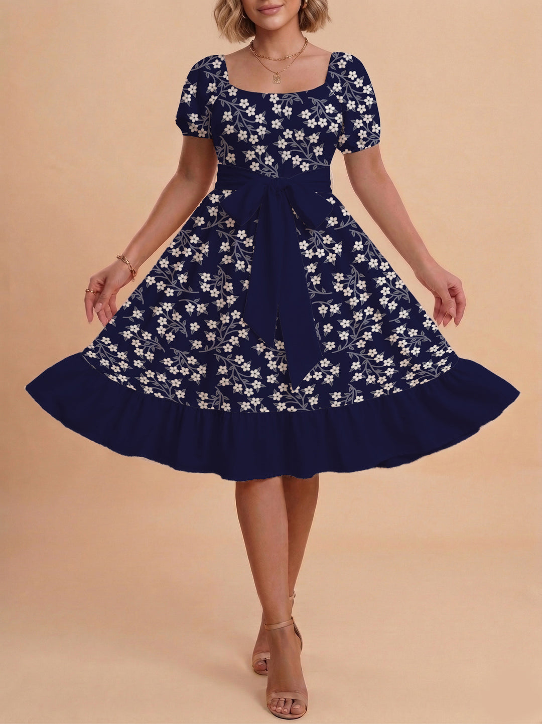 Women's floral dress with adjustable belt and voluminous sleeves Lisslune