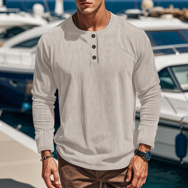 Men's Long Sleeve Henley Shirt with Textured Design Lisslune