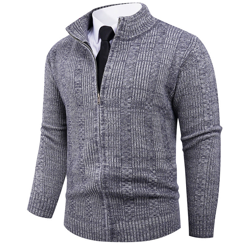 Men's knitted sweater with stand-up collar and full-length zipper Lisslune