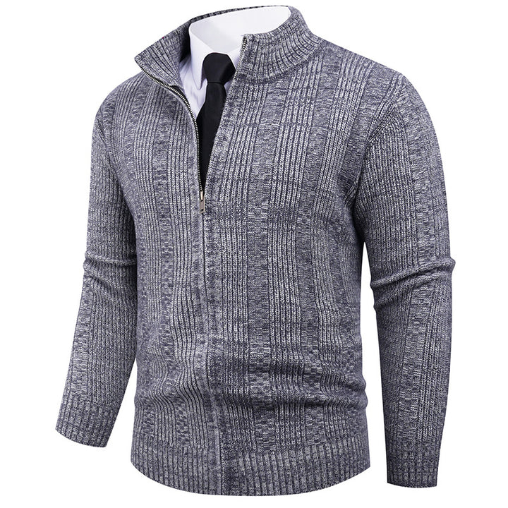 Men's knitted sweater with stand-up collar and full-length zipper Lisslune