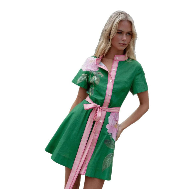 Women's leisure dress with floral pattern and comfortable waist belt Lune London