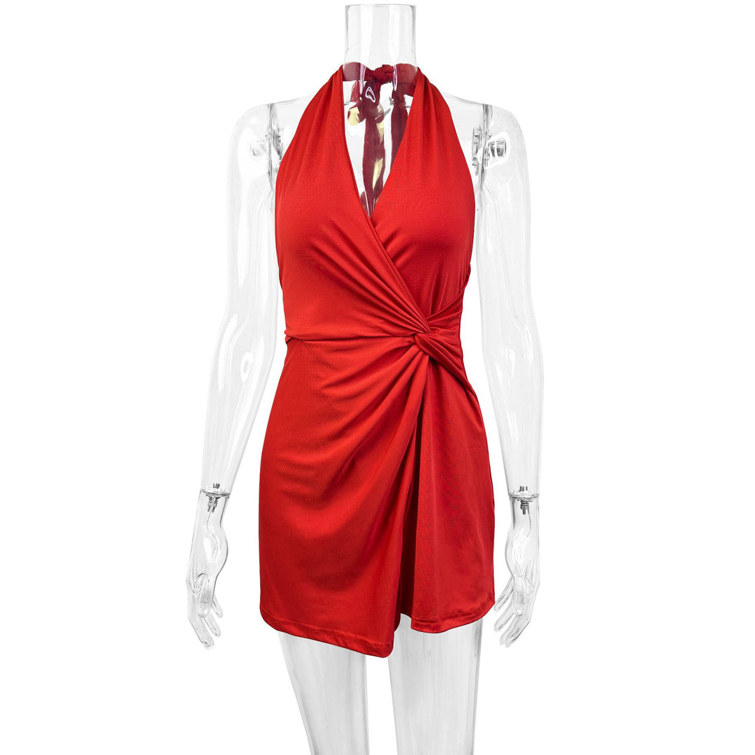 Damen Halterneck Minikleid mit raffiniertem Wickeldesign und schmeichelndem Schnitt Lisslune