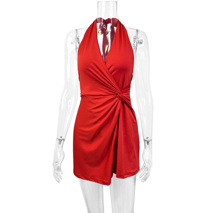 Damen Halterneck Minikleid mit raffiniertem Wickeldesign und schmeichelndem Schnitt Lisslune