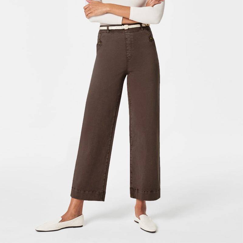 Damen Weite High-Waist Hose mit modischen Knopfdetails Lisslune