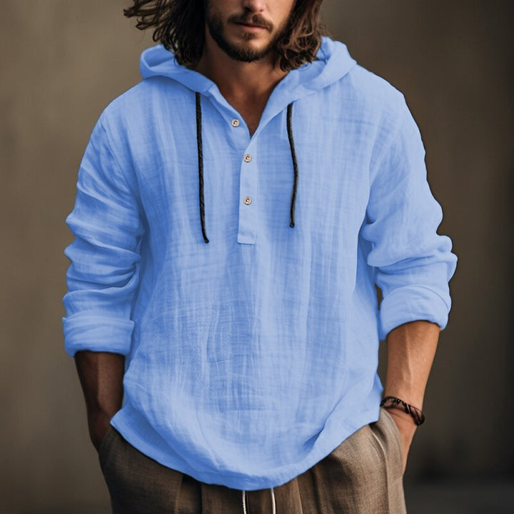 Men's linen hoodie shirt with button placket and casual fit Lisslune