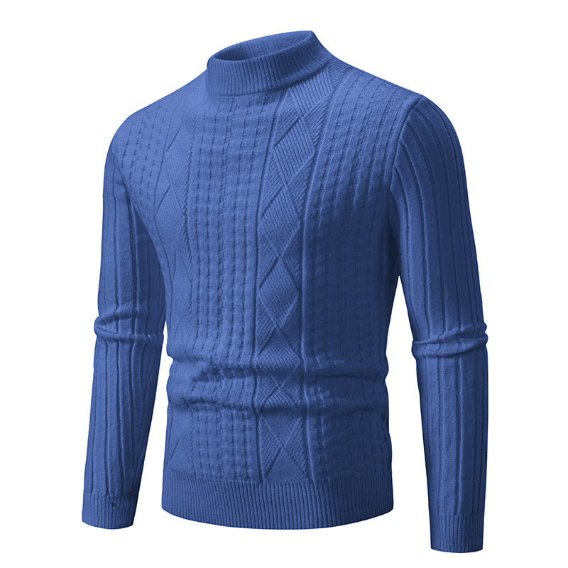 Men's chunky knit sweater with modern cable pattern and high collar Lisslune