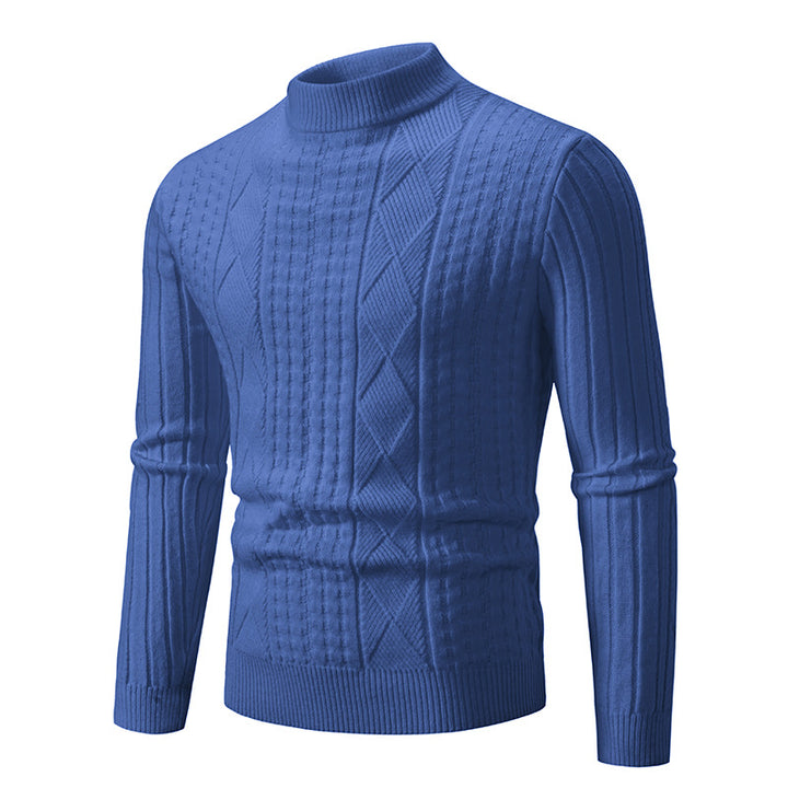 Men's chunky knit sweater with modern cable pattern and high collar Lisslune