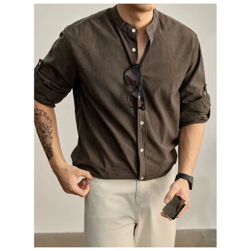 Men's Stand-Collar Shirt made of fine striped fabric Lisslune