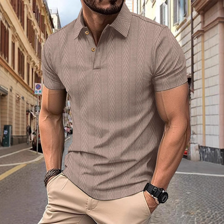 Men's Short Sleeve Polo Shirt with Textured Design and Elegant Button Placket Lisslune