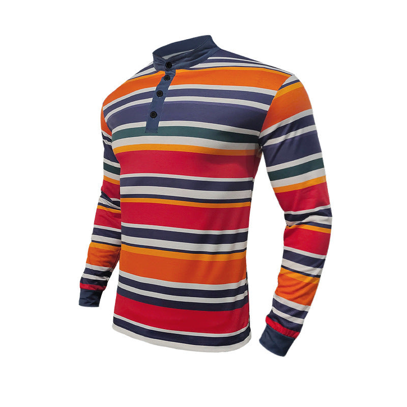 Men's long-sleeved striped Henley shirt Lisslune