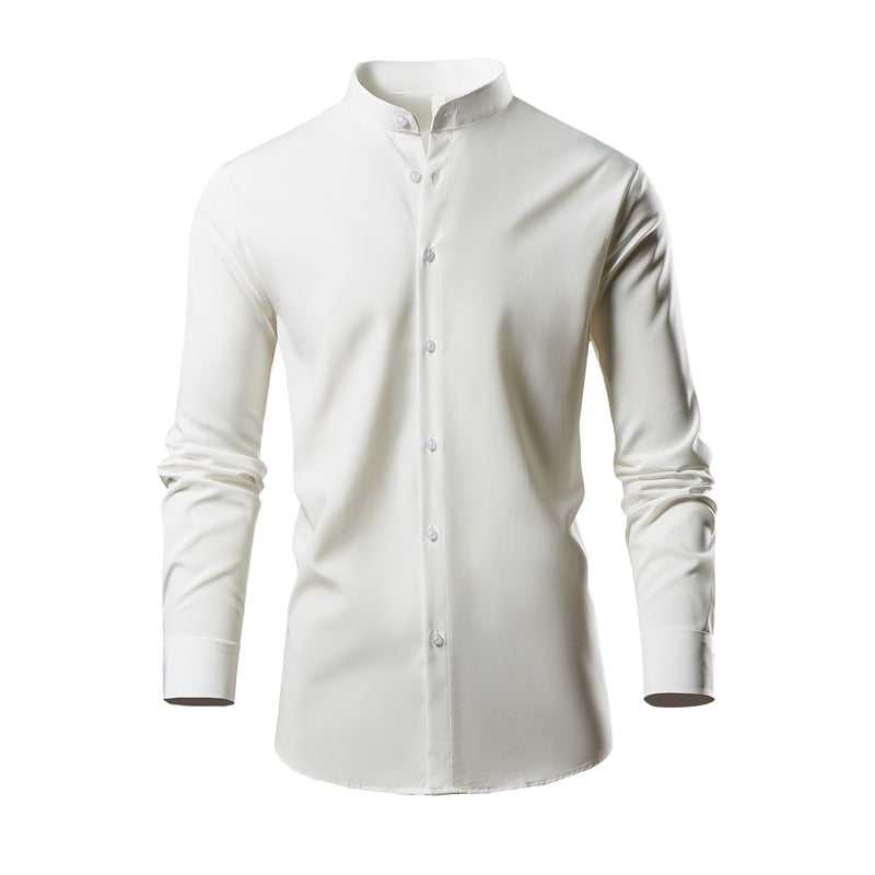 Men's Long Sleeve Kimono Shirt with Modern Stand-Up Collar and Elegant Button Details Lisslune