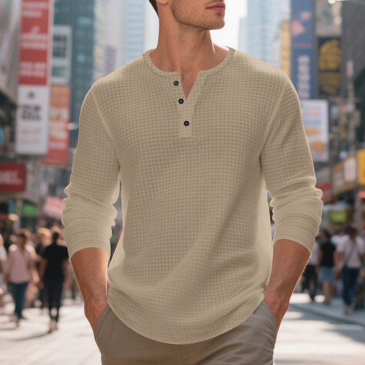 Men's Long Sleeve Shirt with Press Buttons and Textured Design Lisslune