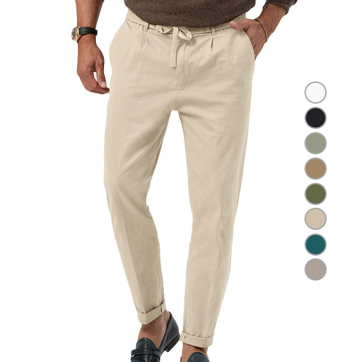 Men's Elegant Linen Pants with Elastic Waistband and Practical Pockets Lisslune