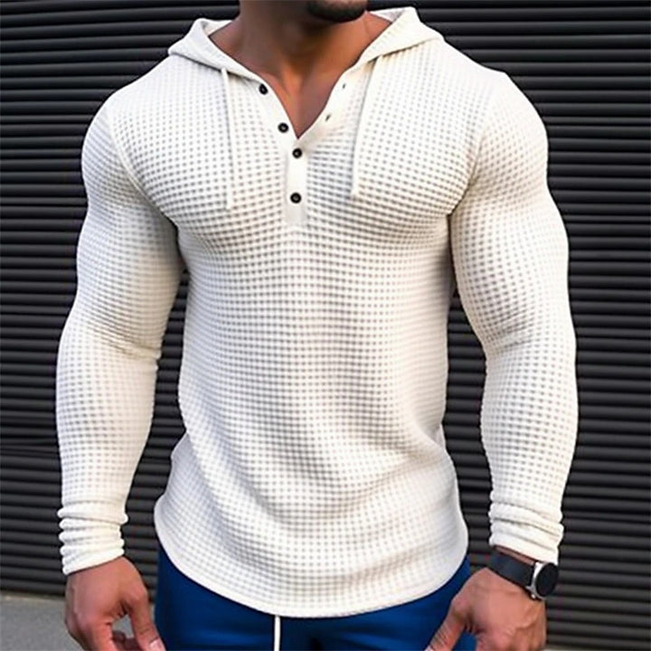 Men's casual waffle texture hoodie with button placket Lisslune