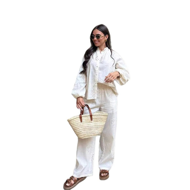 Ladies airy cotton blouse with intricate embroidery design and wide sleeves Lisslune