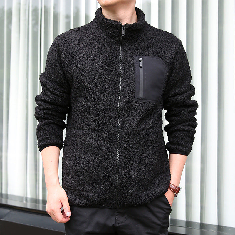 Men's Fleece Jacket with Practical Zipper and High Collar Lisslune